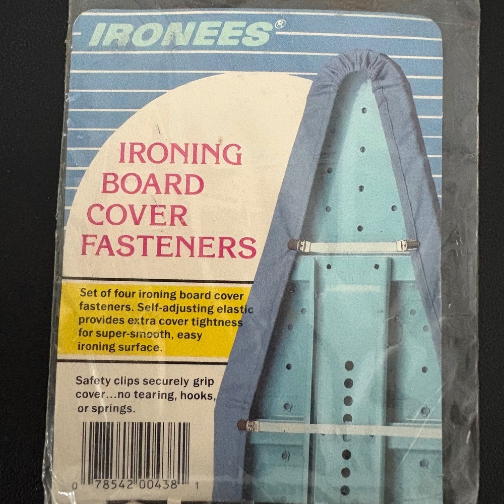 IroNees Ironing Board Cover Fasteners Set of 4 Elastic Clips Made in USA Vintage